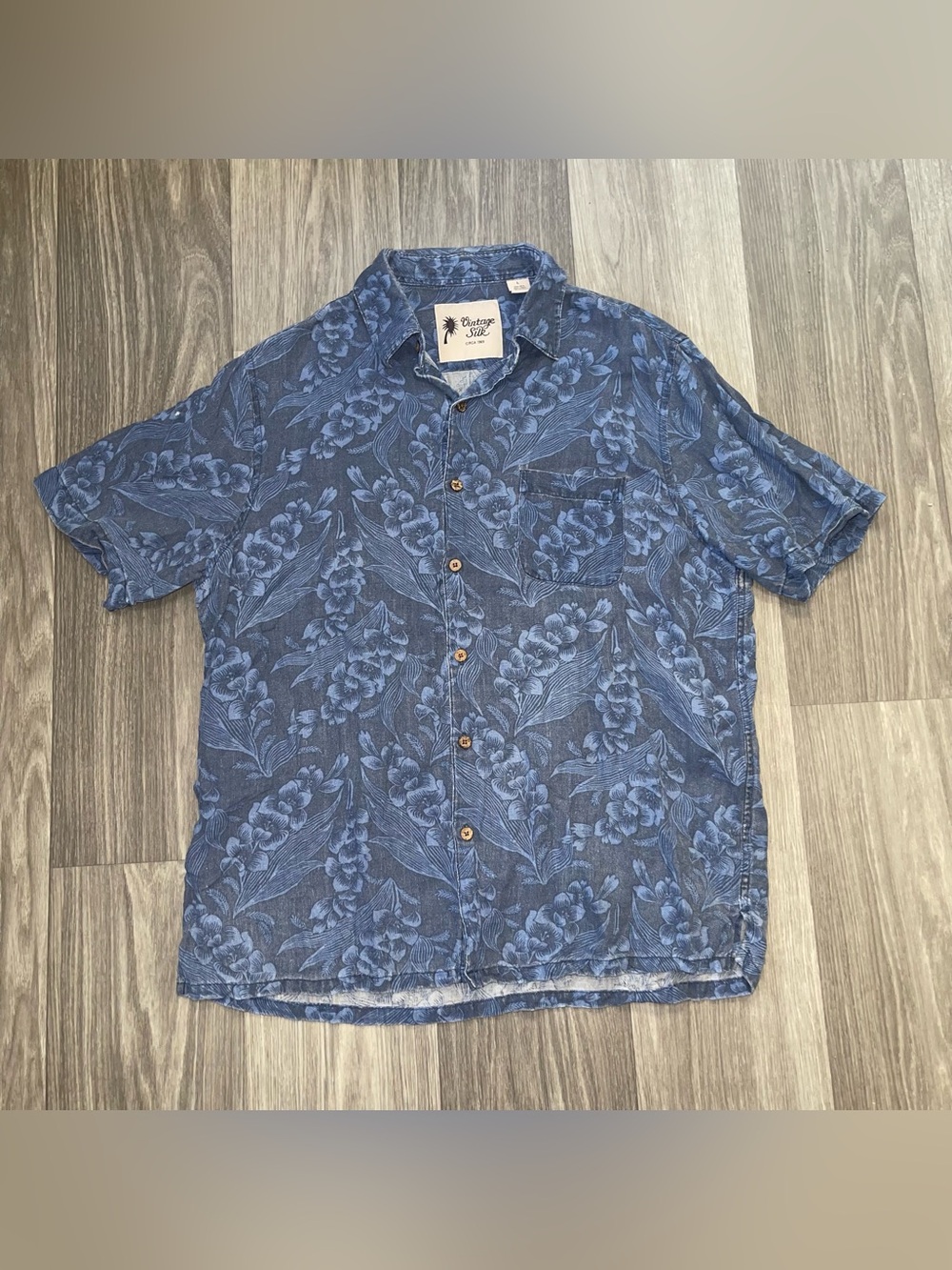 Vintage Silk Floral Short-Sleeve Button-Up Shirt Silk/Linen Blend Men’s Large
